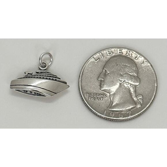 Sterling Silver Cruise Ship Charm, Sterling Silver Oxidized Cruise Ship Charm - Picture 3 of 4